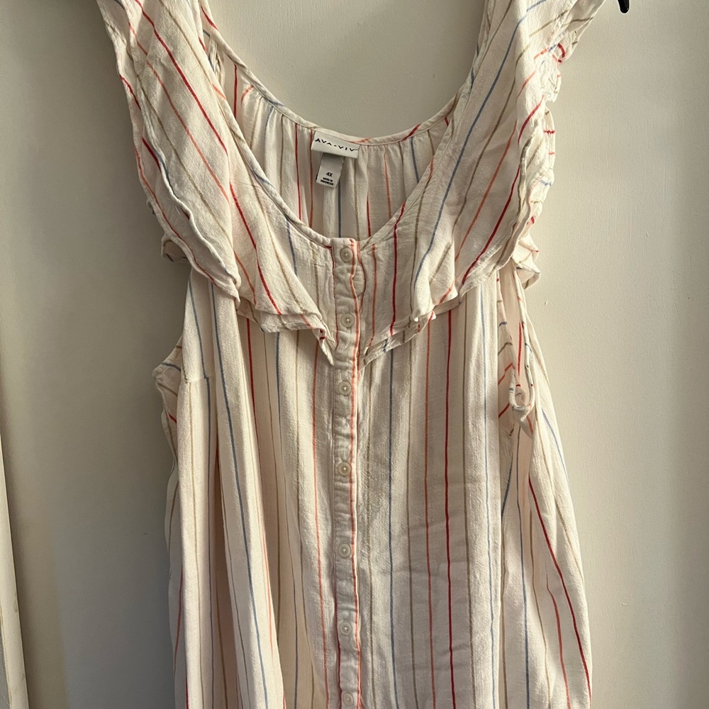 White tank with green, blue, orange stripes